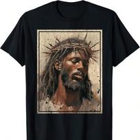 Black Jesus shirt, unisex T-shirt with Jesus face, cross, and crown of thorns. S