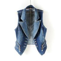 Women Casual Female Tops Denim Vest Jacket Spring Autumn Clothes Sleeveless Short Jeans Waistcoats Single-Breasted S mėlyna