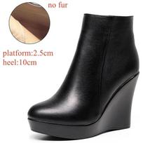 Comfortable Fall Winter Genuine Leather Boots Platform Wedges Shoes 2026  High Heels Ankle Office 33