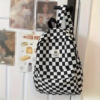 Leisure Backpack Korean Version Checkered Contrasting Color Design, Daily Same Class Backpack, Casual Simple Middle and High School Backpack One Size juoda