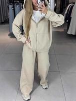 Women's Autumn/Winter Casual Zipper Hoodie & Wide-Leg Pants Set XL abrikosas