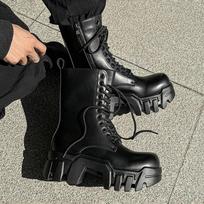 men fashion stage nightclub high motorcycle boots designer platform shoes cowboy original leather boot cool long botas masculina 240 juoda