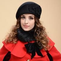 Wool Elegant Women Beret  Warm Pillbox Hat Tam Cap juoda