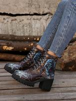 Printed Platform Ankle Boots for Women Autumn Winter Black High Heels Short Boots Woman Lace-up Thick Heeled Botas Mujer 36 ruda