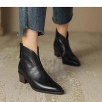 Fashion 2025 New Autumn Genuine Leather Ankle Boots Pointed Toe Women Boots Retro Short Boots Women Shoes Winter Retro Chelsea 225