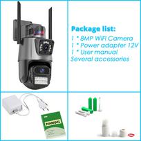 Išmanioji 8MP 4K WiFi apsaugos kamera, dviejų ekranų, spalvota naktinio matymo, automatinio sekimo, 360 laipsnių lauko CCTV vaizdo stebėjimo kamera ICSee camera+128G