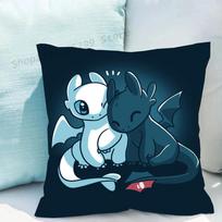 1pc Lovely Couple Toothless Fury Dragon Pillow Case Square Bedroom Sofa Leisure Comfort Cushion Car Living Room Home Decoration 16x16Inch