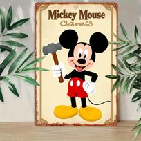 Vintage Mickey Mouse with Hammer Tin Sign - 5.08x20.32 cm Wall Art for Home Studio, Living Room & Game Room | Classic Cartoon De 20x30cm（7.8x11.8inch）