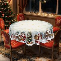 1 Piece Of Christmas Round And Rectangular Tablecloths, Available In Various Sizes, Snow Christmas Gift Pattern Party Decoration Tablecloths, Christma Round (152)Cm