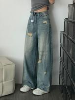 Fashionable Comfortable Jeans Women Broken Hole Smaller Straight Large Yard High Waist Drag Floor Wide Leg Long Pants Jeans for Women Long Denim Pants XS