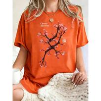 Tokyo Harajuku Cherry Blossom Printed T Shirt Women Summer Breathable Tops O-Neck Hip Hop Short Sleeve Woman Cotton T-Shirts S