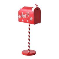 Festival Santa Mailbox For Christmas Decorations Metal Letter Box With Wooden Base Indoor Outdoor Holiday Decoration 1 raudona