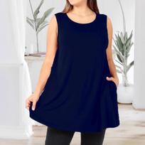 Women's Fashion Casual Round Neck Color Pocket Plus Size Vest XL tamsiai mėlyna