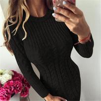 Nauja rudens žiemos šilta megztinė suknelė Seksuali plona Bodycon Suknelė Moteriška megzta suknelė S juoda