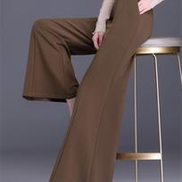 Women's High-Waisted Wide-Leg Flared Pants - Spring/Autumn, Petite Long Culottes, Slimming Drapey Design. XL 58-63 kg