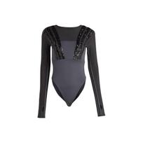 Adidas Originals Blue Version Santiago Bodysuit Solid Color Sequin Pattern Long Sleeve Jumpsuit Women Jumpsuit Black HR3417 L