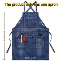 1pcs Fashion Denim Apron Multi-Pocket Kitchen Home Catering Coffee Shop Work Clothes Waterproof Cooking Apron OneSize