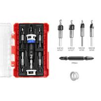 Countersink Drill Bits Set with Adjustable Aluminum Depth Five Dual-Flute Bits TCT Alloy Hole Drill Bits Kit with Wrench Storage mėlyna
