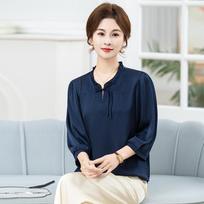 Stylish 2026 Wide-Cut Shirt for Middle-Aged Women - Spring/Summer Age-Defying Fashion Top XL (approx. 90-105 jin) tamsiai mėlyna spalva