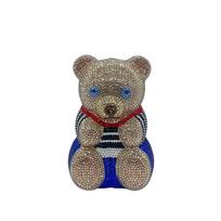 WHTUOHENG Bear Crystal Evening Bag Clutch Full Little Diamond Blue/Gold Wedding Purse Party Prom Handbags Rhinestone Women Clutc 16.5cmX11cmX8.5cm