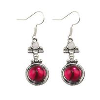 1 Pair Hook Earrings, Natural Garnet Main Stone Drop Earrings, Retro Ethnic Style Polished Smooth Earrings, Jewelry Gift Round