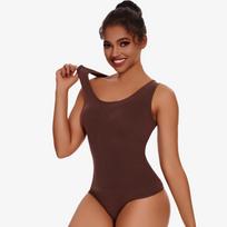 European & American Style Shaping Thong Bodysuit: Wide Strap, Tummy Control, Open Crotch, Butt Lifting, Strappy Bra, Bust Support S