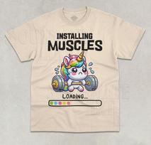 Installing Muscles Unicorn T-Shirt Funny Cute Gym Workout Joke Meme Unisex Shirt S