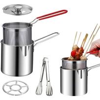 Deep Fryer Pot Set,Mini Stainless Steel Fryer Deep Fryer Basket with Easy Grip Handle for French Fries,Fried Taro Balls,Fried Chicken Wings and Fried Five-piece set