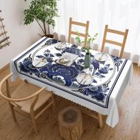 DUTCH BLUE DELFT Vintage Blue Bird And Flowers Print Rectangular Tablecloth Oilproof Table Cover for Dining Events Table Cloth 137x183cm