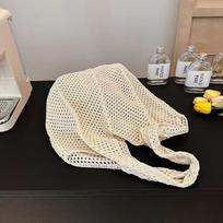 Women's Summer Knitted Multi-Functional Tote - Large Capacity Open Hollow Design smėlis