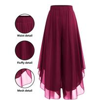 Women's Mid Rise Wide Leg Pants Loose Fit Chiffon Culottes Solid Color Irregular Hem Vintage Spring Casual Sheer Nine Length Trousers S violetinė