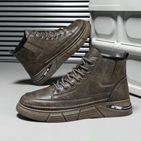 Martin Boots Men's Autumn Zipper Breathable Tough Guy Medium Help Men's Leather Boots Men's High Help Leather Tooling Versatile Boots 39 chaki