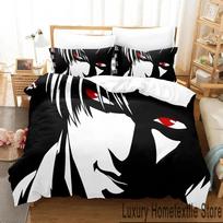 3D Print Death Note Anime Bedding Set Boys Girls Twin Queen King Size Duvet Cover Pillowcase Bed boys Adult Home Textileextile EU Twin(135x200cm) black