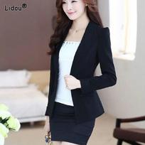 Skinny Solid Color Button Pockets Patchwork Lace Office Lady Blazers Thin Notched Temperament Spring Autumn Women's Clothing M juoda