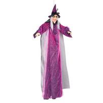 6 FT Halloween Flying Witch Decor Animated Hovering Witch with Scary Sound And Light-up Eyes for Outdoor Garden Yard Lawn Decoration violetinė