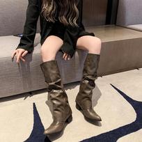 New High Quality Fashion Style Vintage Detachable Boot Barrel Western Boot for Women Black Belt Straps Boots Shoes Zapatos Mujer 35 chaki