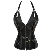 Suaugusiųjų viduramžių vikingų piratų kostiumas, moteriškas gotikinis riterio korsetas, Helovino cosplay, odinis apynasris, metalinė liemenė XXXXXXL juoda