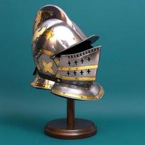 Medieval Crusader Burgonet Helmet 18Ga Steel, Brass Accents, Wearable LARP Cosplay black