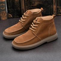 Men's Martin Boots 2024 Autumn/winter New British Style Easy To Tie Top Layer Cowhide Thick Sole Casual Mid Top Short Boots 38
