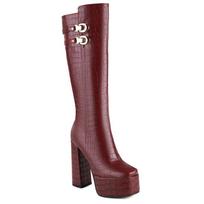 Black Knee High Boots For Women Platform Winter Shoes Green Heels Sexy Long Shoes Zipper Party Boots Lady Large Size 35