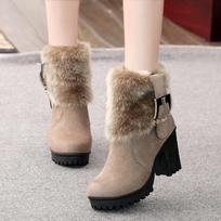 Fashion 2024 Autumn/Winter High Heels Snow Boots Short Boots with Velvet Warmth Women's Cotton Boots Thick and Thick Heels 35