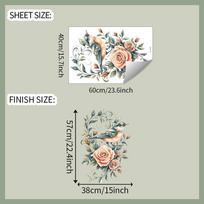 Hand-Painted Rose and Bird on Branch Wall Stickers, Romantic Vintage Style Wall Art for Bedroom, Living Room and Hallway Decor 40x60CM įvairiaspalvis