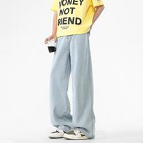 Spring Autumn Street Style Loose Casual Wide Leg Jeans Men Vintage Fashion Denim Pants Trousers S šviesiai mėlyna spalva