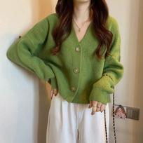 2026 Solid V-neck Loose Lazy Style Knitwear Autumn Long Sleeve Sweater Cardigan Women Top Coat Cardigan Sweater Autumn/Winter One Size žalia