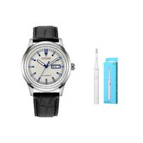 CITIZEN Klasikinis mechaninis judėjimas Karvės odos dirželis Laikrodis Unisex Baltas ciferblatas NH8400-10A White