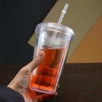 Rhinestone Cold Brew Coffee Cup: Double-Layered PS Straw Cup, Large Capacity, Perfect Gift for Women/Girls 650ml skaidri