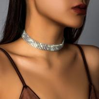 Ingemark Sparkling Silver Color Crystal Collar Choker Necklace for Women Bridal Goth Rhinestone Clavicle Chain Elegant Jewelry