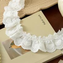 DIY 5cm Wide Ruffle Trim Heart Embroidered Handmade Wrinkle Lace Skirt Edge Cotton Pleated Fabric Ribbons Sewing Accessories balta