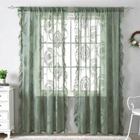 1pc Green Lace Curtains Living Room And Bedroom Partition Curtains Finished Gauze Blinds Perforated Lotus Leaf Lace Pole Style Bedroom Curtains W 140 x H100cm 1PCS