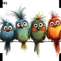 Colorful And Quirky Tree Branch And Bird Wall Stickers